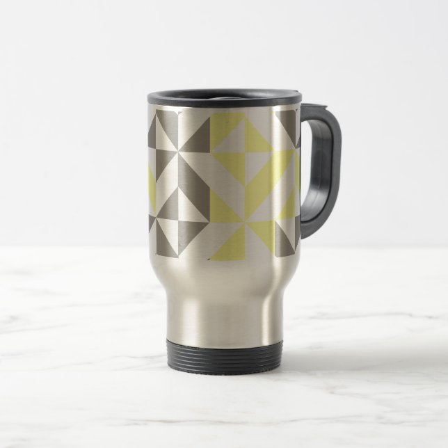 Yellow and Silver Geometric ZigZag Travel Mug (Front Right)