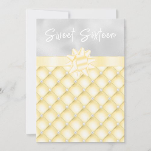Yellow and Silver Tufted Pearls Sweet Sixteen Invitation