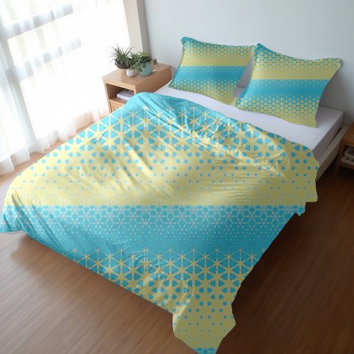 Yellow and Sky Blue Geometric Stars and Snowflake  Duvet Cover