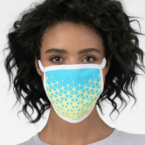 Yellow and Sky Blue Geometric Stars and Snowflake  Face Mask