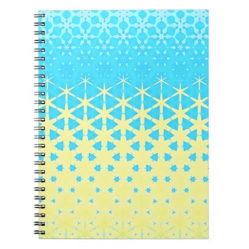 Yellow and Sky Blue Geometric Stars and Snowflake Notebook