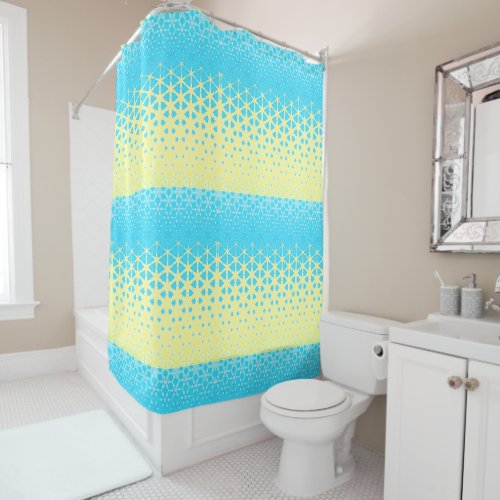 Yellow and Sky Blue Geometric Stars and Snowflake  Shower Curtain