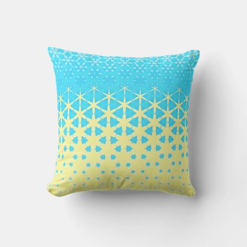 Yellow and Sky Blue Geometric Stars and Snowflake  Throw Pillow