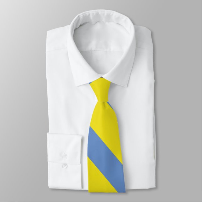 Yellow and Sky Blue University Stripe Tie (Tied)