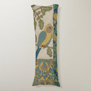 Yellow and Teal Blue Bird Perched on a Branch Body Pillow