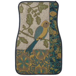 Yellow and Teal Blue Bird Perched on a Branch Car Floor Mat