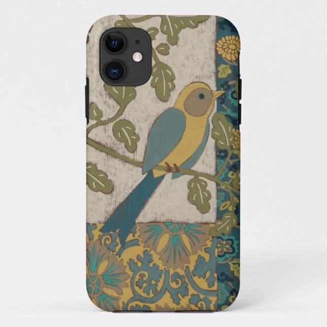Yellow and Teal Blue Bird Perched on a  Branch Case-Mate iPhone Case (Back)