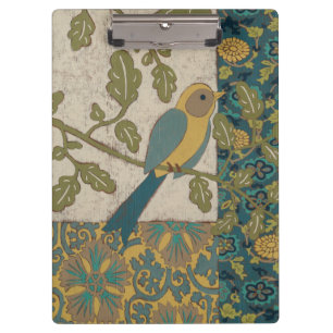 Yellow and Teal Blue Bird Perched on a  Branch Clipboard