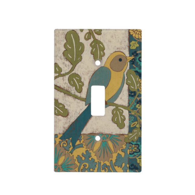 Yellow and Teal Blue Bird Perched on a  Branch Light Switch Cover (Front)