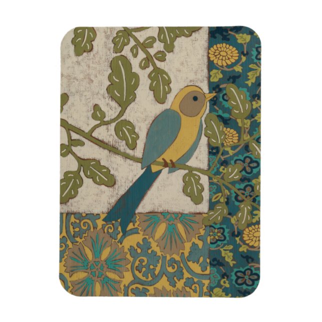 Yellow and Teal Blue Bird Perched on a  Branch Magnet (Vertical)