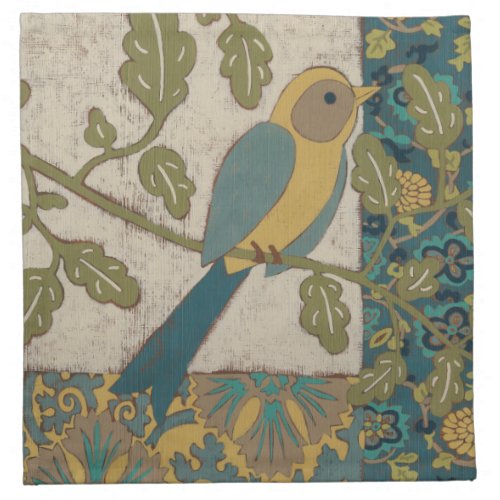 Yellow and Teal Blue Bird Perched on a  Branch Napkin