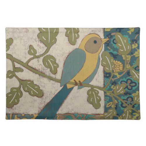 Yellow and Teal Blue Bird Perched on a  Branch Placemat