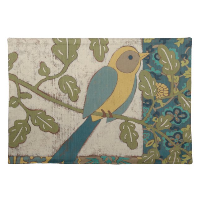 Yellow and Teal Blue Bird Perched on a  Branch Placemat (Front)