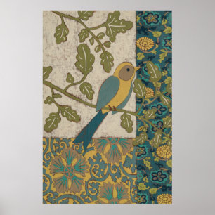 Yellow and Teal Blue Bird Perched on a Branch Poster