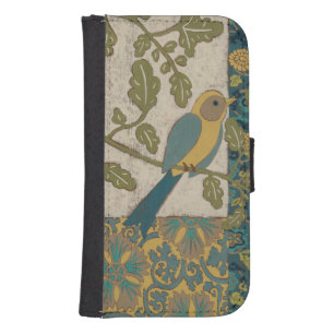 Yellow and Teal Blue Bird Perched on a  Branch Samsung S4 Wallet Case