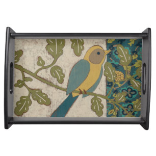 Yellow and Teal Blue Bird Perched on a  Branch Serving Tray