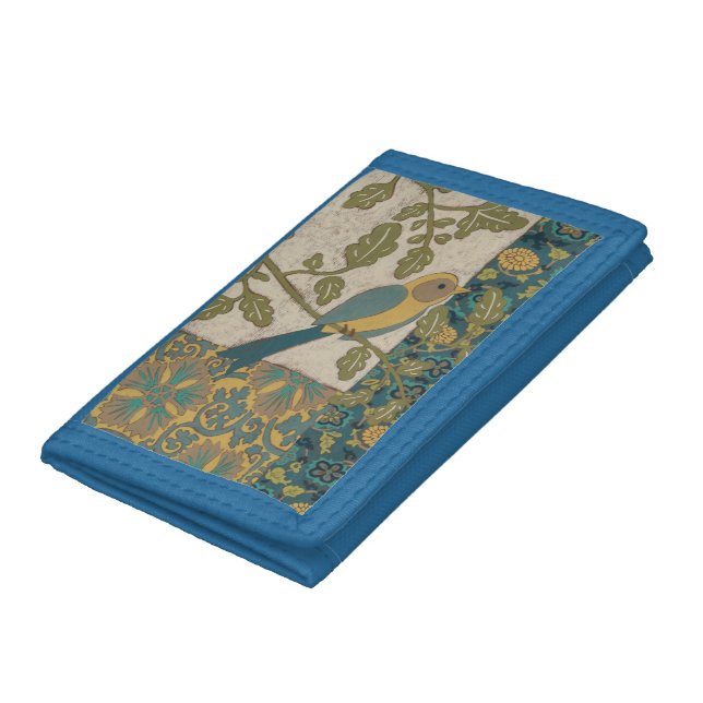 Yellow and Teal Blue Bird Perched on a  Branch Tri-fold Wallet (Bottom)