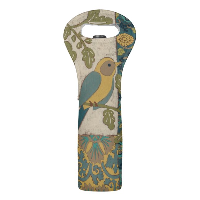 Yellow and Teal Blue Bird Perched on a  Branch Wine Bag (Back)