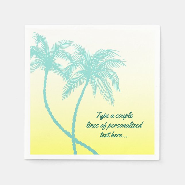 Yellow and Teal Blue Palm Tree Beach Wedding Napkins (Front)
