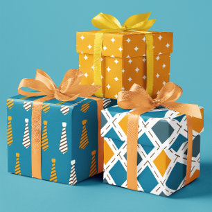 Yellow and Teal blue ties set of 3 Wrapping Paper Sheets