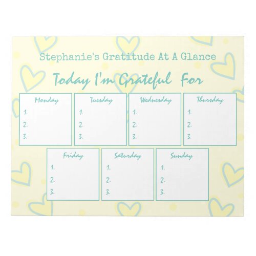 Yellow And Teal Daily Gratitude At A Glance Notepad