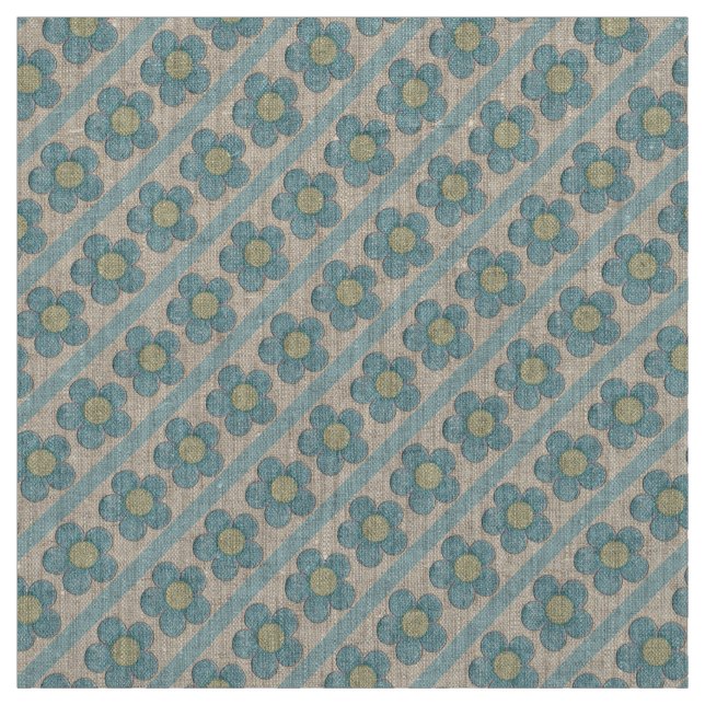 Yellow and Teal Flowers Fabric (Swatch)