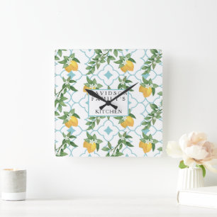 Yellow and Teal Lemons Kitchen Wall Clock