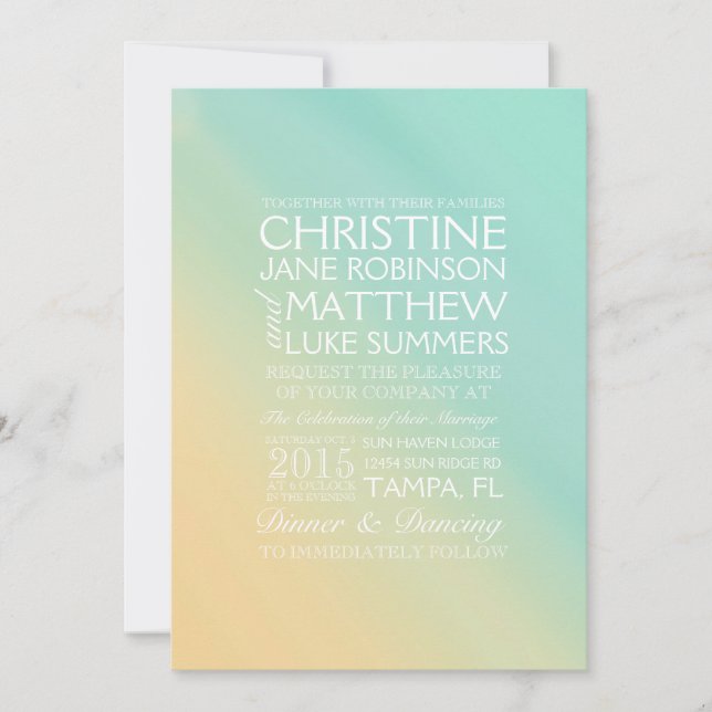 Yellow and Teal Ombre Wedding Invitation (Front)