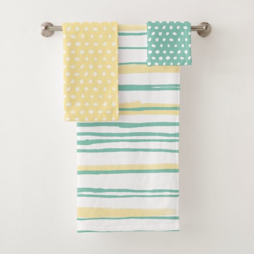 Yellow and Teal Patterns Bath Towel Set