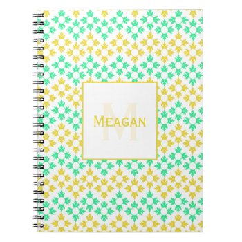Yellow And Teal Snowflakes Monogrammed Notebook by capturedbyKC at Zazzle