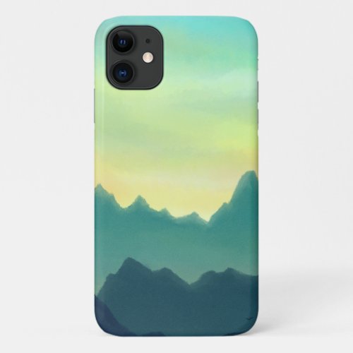 Yellow and Teal Watercolor Mountains iPhone 11 Case