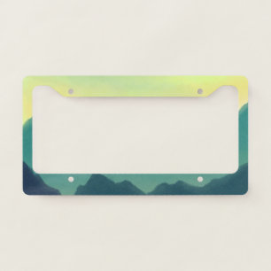 Yellow and Teal Watercolor Mountains License Plate Frame