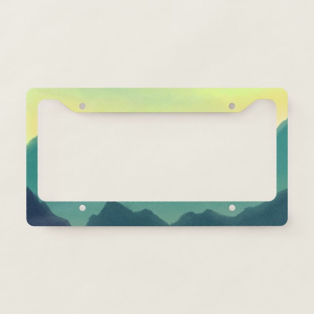 Yellow and Teal Watercolor Mountains License Plate Frame (Front)