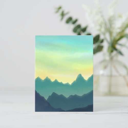 Yellow and Teal Watercolor Mountains Postcard