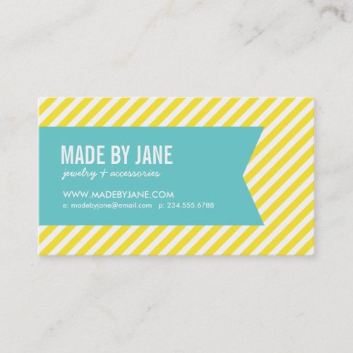 Yellow and Turquoise Modern Stripes  Ribbon Business Card