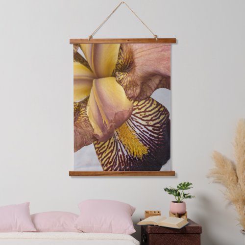 Yellow and Violet Bearded Iris Floral Hanging Tapestry