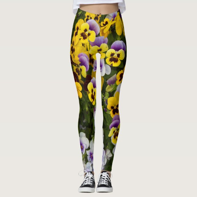 Yellow and Violet Pansies Leggings (Front)