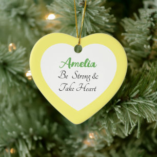 Yellow and White Be Strong Bible Verse Name Heart Ceramic Ornament