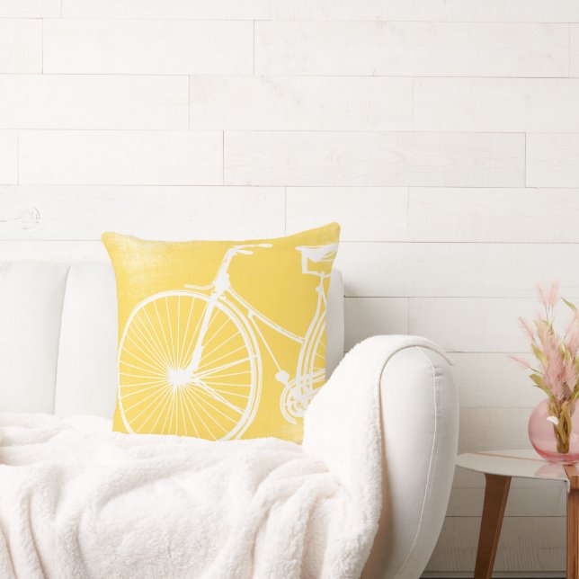 Yellow and White Bicycle Pillow (Couch)