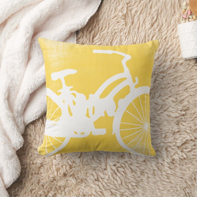 Yellow and White Bicycle Pillow (Blanket)