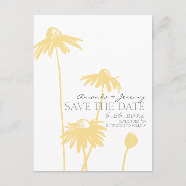 Yellow and White Black Eyed Susans Save the Date Announcement Postcard (Front)