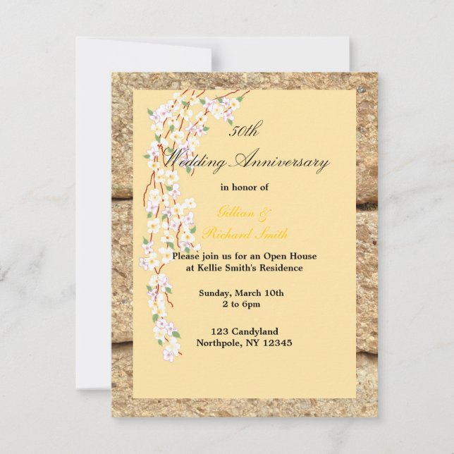 Yellow and White Blossom 50th Anniversary Invitation (Front)