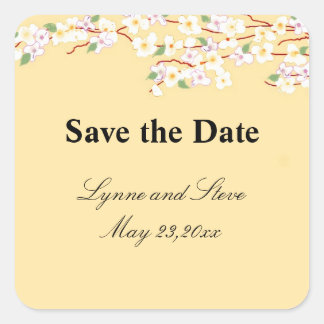 Yellow and White Blossom Save the Date Square Sticker
