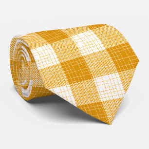 Yellow and White Bold Checkered Plaid Design  Neck Tie