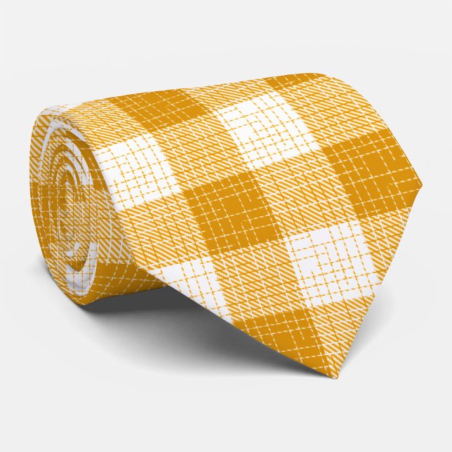 Yellow and White Bold Checkered Plaid Design  Neck Tie (Creator Uploaded)