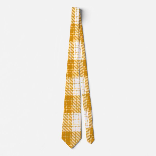 Yellow and White Bold Checkered Plaid Design  Neck Tie (Front)