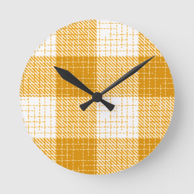 Yellow and White Bold Checkered Plaid Design  Round Clock (Front)