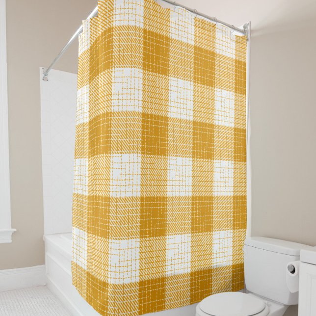 Yellow and White Bold Checkered Plaid Design  Shower Curtain (Creator Uploaded)