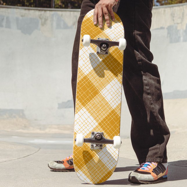 Yellow and White Bold Checkered Plaid Design  Skateboard (Creator Uploaded)
