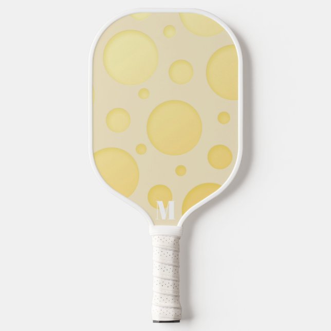 Yellow and White Bubbles Modern Monogram Pickleball Paddle (Front)